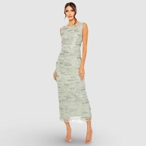Mac Duggal NWT 93834 Sage Green Sleeveless Crystal Fringe Column Dress Size 4